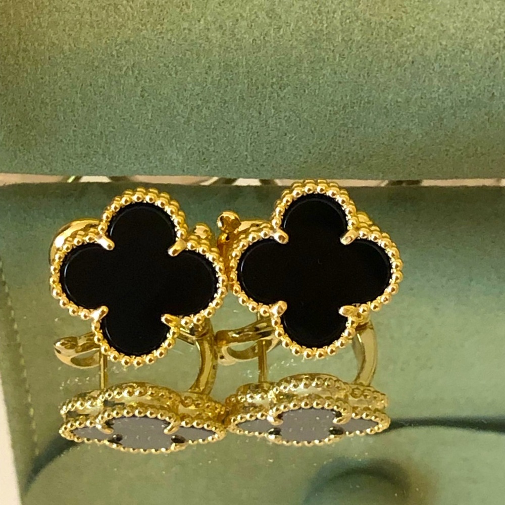 Clover Earrings Onyx 15mm 18k plated sterling silver